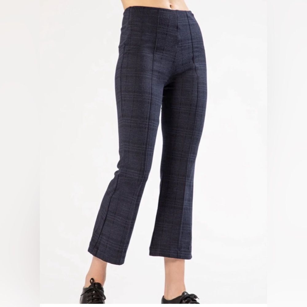 ONA madison pull on flare pants navy blue plaid